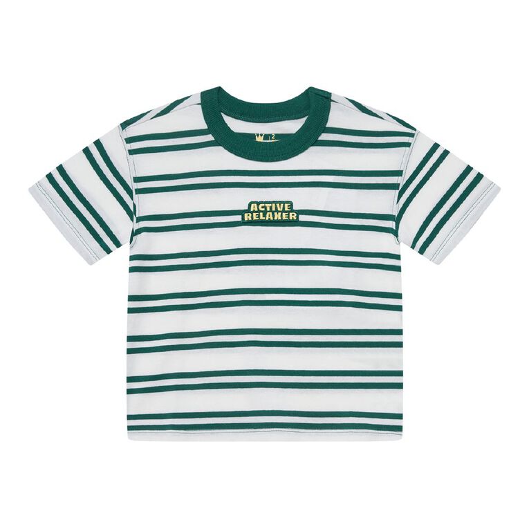 Young Original Toddler Short Sleeve Boxy Stripe Tee, Green Dark, hi-res