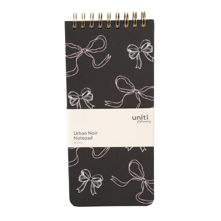 Uniti Stationery Urban Noir Bow Hard Cover Spiral Notepad, , hi-res