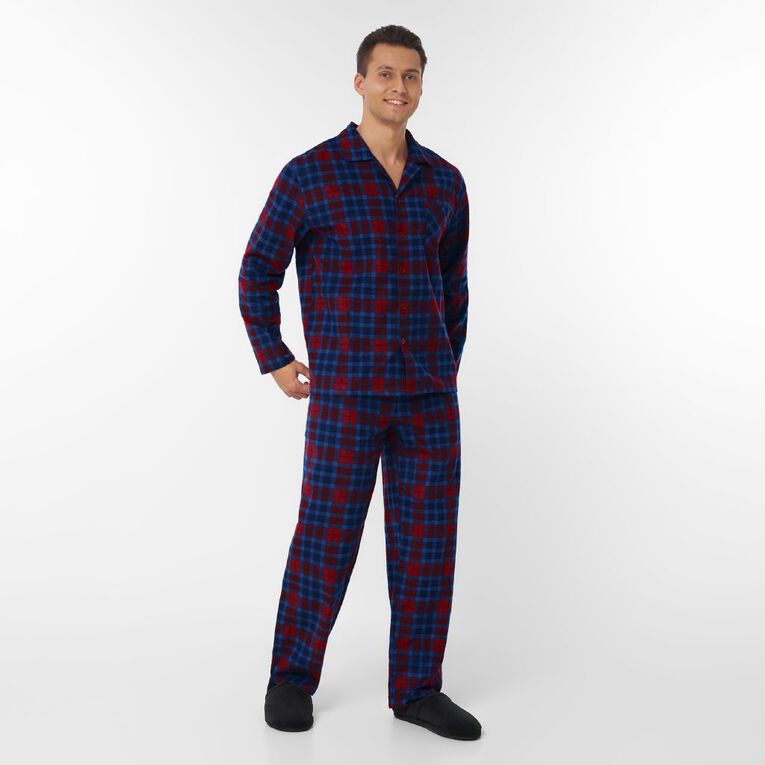 H&H Men's Button Up Flanelette Pyjama Set, Red Dark, hi-res