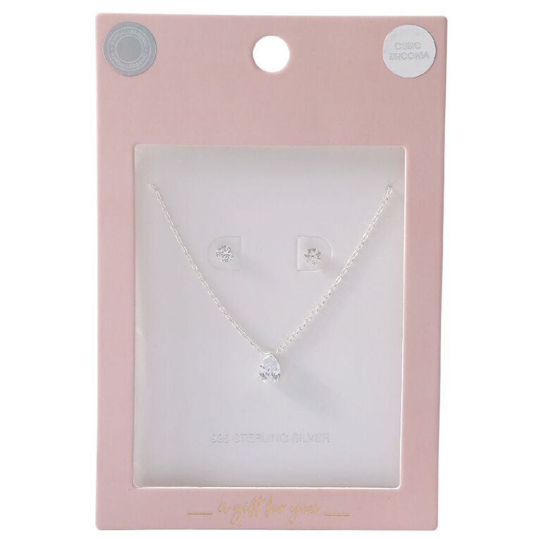 Teardrop CZ Earring and Necklace Gift Box, , hi-res