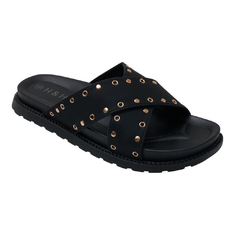 H&H Women's Lilly Stud Sandals, Black, hi-res