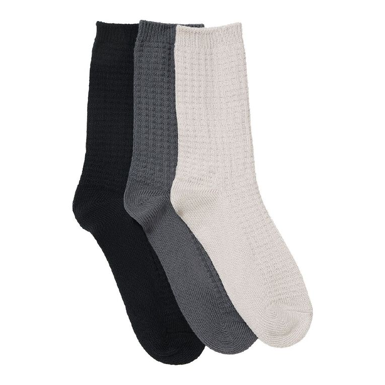 H&H Women's Waffle Crew Socks 3 Pack, Grey Light, hi-res
