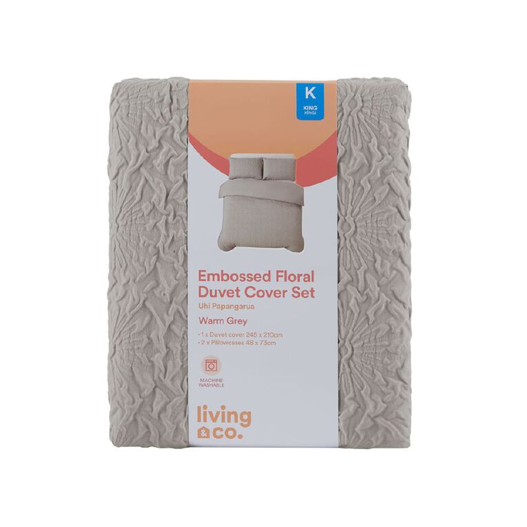 Living & Co Duvet Cover Set Embossed Floral King, , hi-res