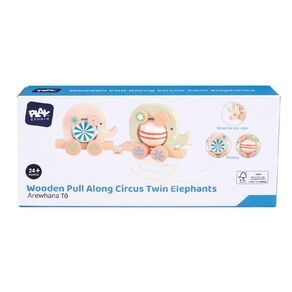 Play Studio Wooden Pull Along Circus Twin Elephants
