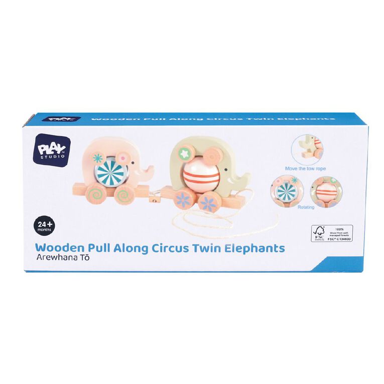 Play Studio Wooden Pull Along Circus Twin Elephants, , hi-res