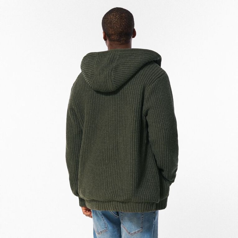 H&H Men's Sherpa Lined Zip Through Knitwear, Khaki, hi-res