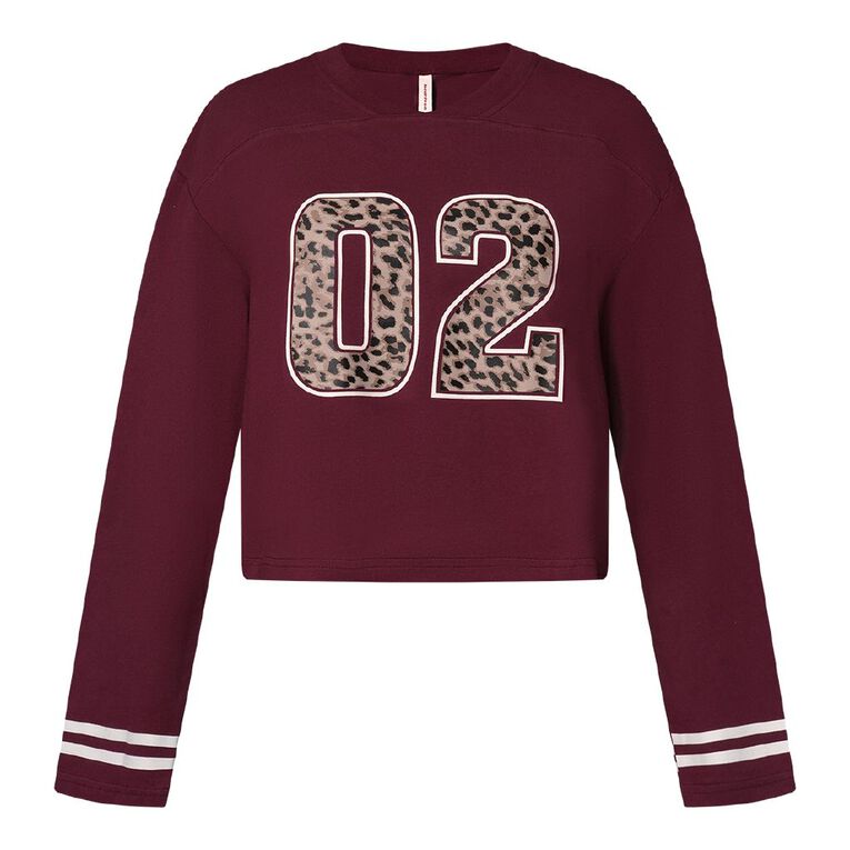 BRDRLESS Nova Crop Long Sleeve Sport Tee, Red Dark, hi-res