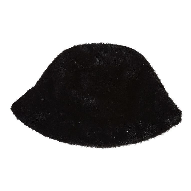 H&H Women's Faux Fur Bucket Hat, Black, hi-res