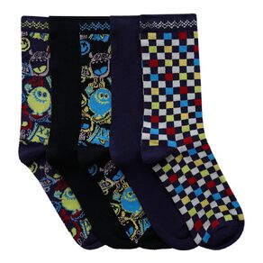 H&H Boys' Crew Jacquard Socks 5 Pack