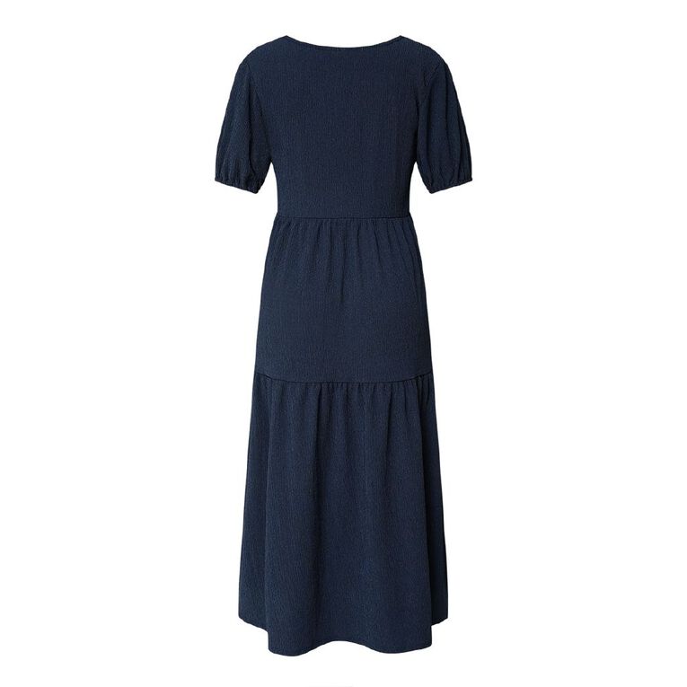 H&H Women's Short Sleeve Puff V-Neck Tiered Midi, Blue Dark, hi-res