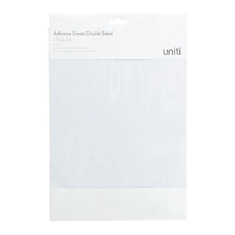 Uniti Double Side Adhesive Sheets 4 Pack White A4, , hi-res