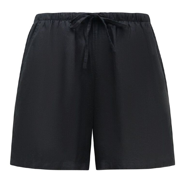 H&H Women's Relaxed Linen Blend Shorts, Black, hi-res