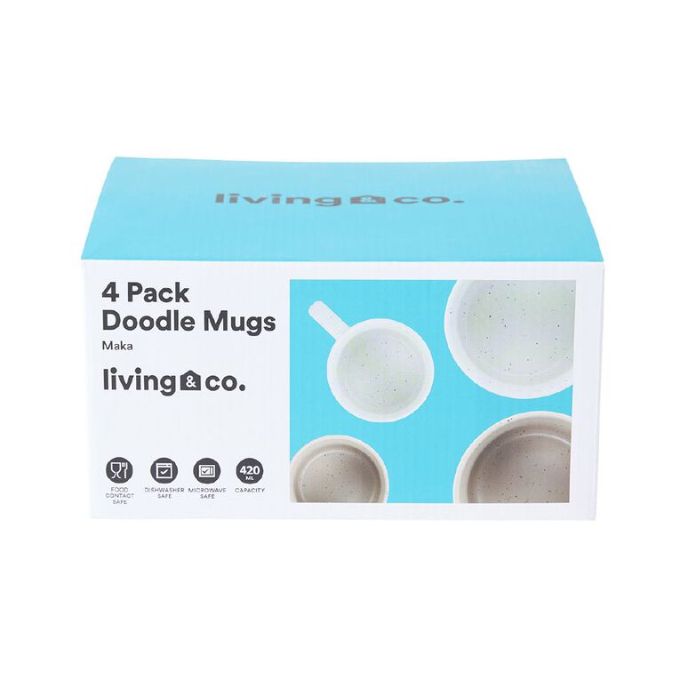Living & Co Doodle Mugs Multi-Coloured 4 Pack, , hi-res