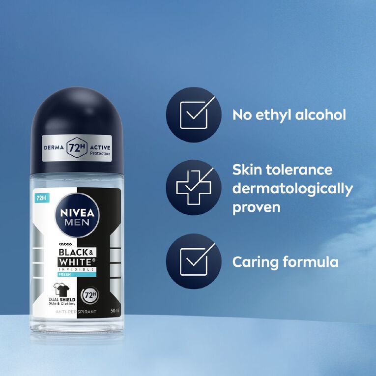 Nivea Deo Roll On Men Invisible Black And White Fresh, , hi-res