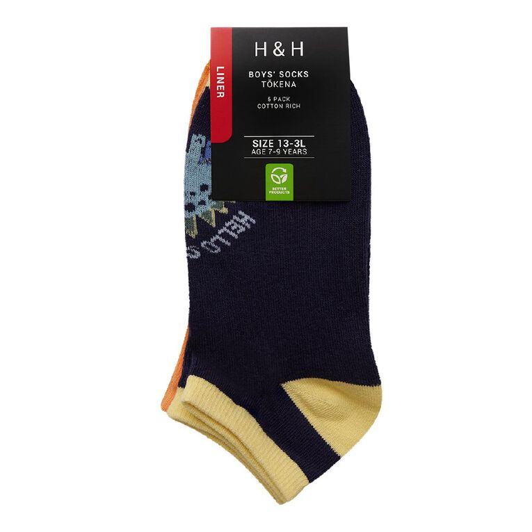 H&H Boys' Liner Jacquard Socks 5 Pack, Orange Mid, hi-res