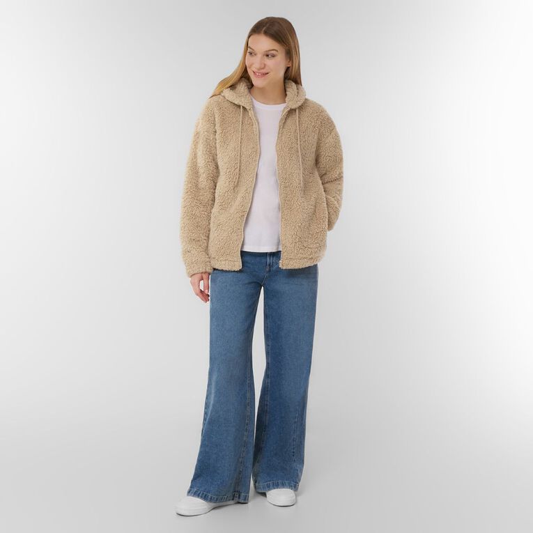H&H Women's Zip Thru Recycled Sherpa Hood, Blue, hi-res