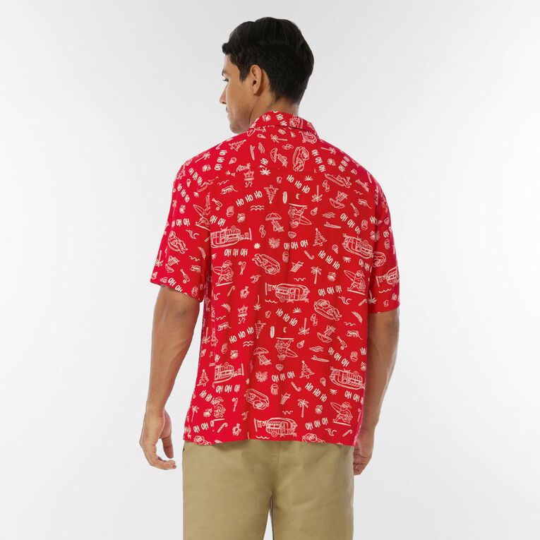 H&H Men's Short Sleeve Festive Shirt, Red, hi-res