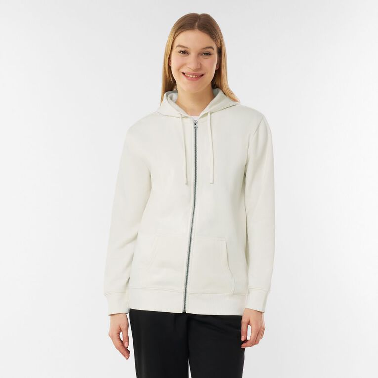 H&H Women's Zip-Thru Washed Hoodie, Cream, hi-res