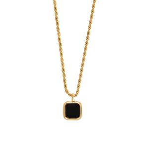 Waterproof Gold Plated Black Pendant Necklace