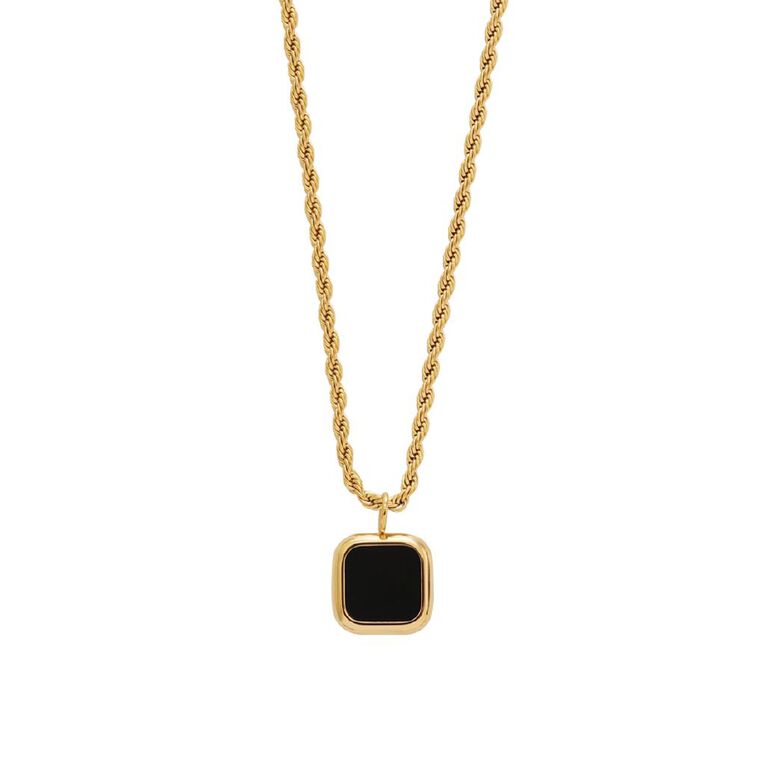 Waterproof Gold Plated Black Pendant Necklace, , hi-res