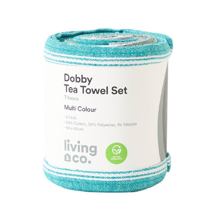 Living & Co Dobby Tea Towel Set Stripe Multi-Coloured 8 Pack, , hi-res