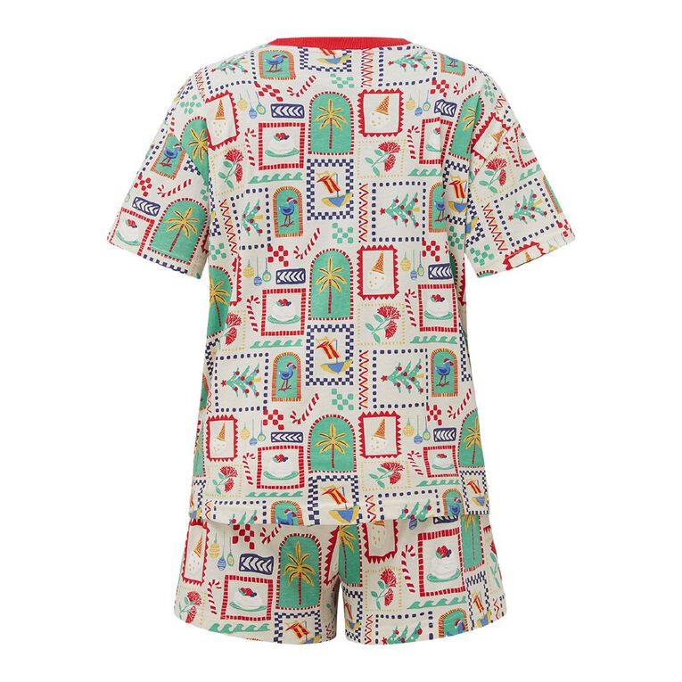 H&H Women's Family Christmas Tee & Shorts Pyjama Set, Cream, hi-res