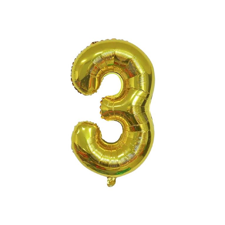 Party Inc Foil Balloon #3 Gold 35cm, , hi-res