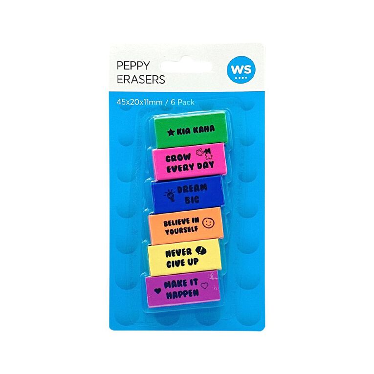 WS Peppy Erasers Assorted Colours Assorted 6 Pack, , hi-res