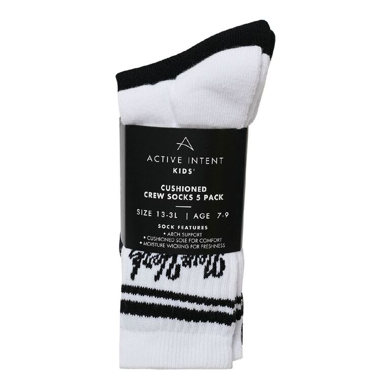 Active Intent Boys' Rib Crew Socks 5 Pack, Black/White, hi-res