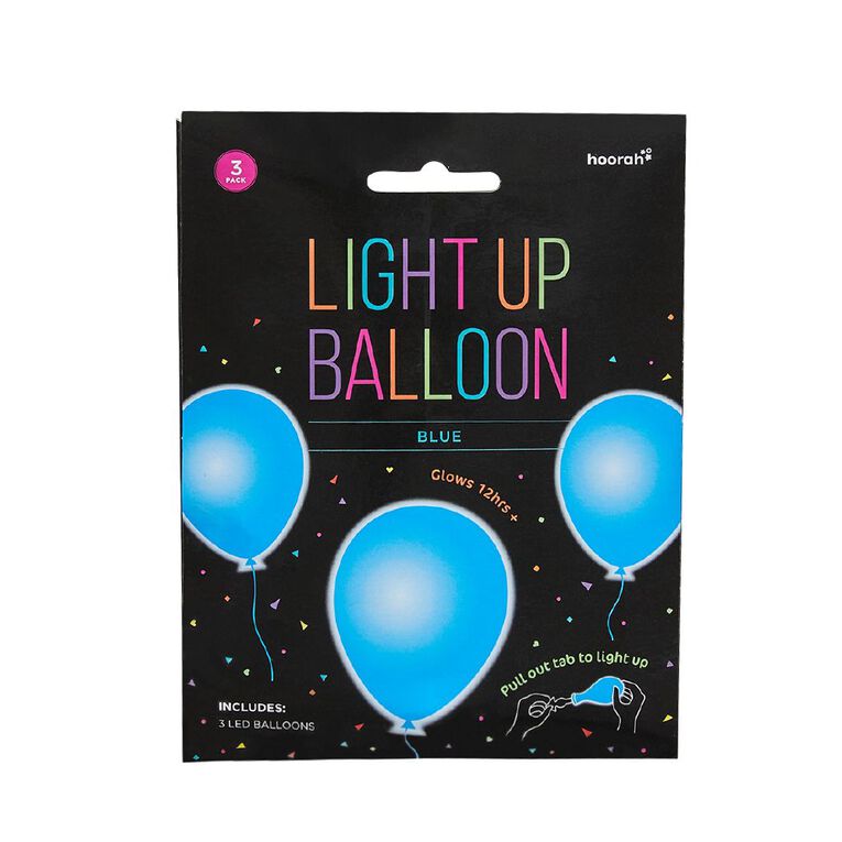 Hoorah Light Up Balloons Blue 3 Pack Blue, , hi-res