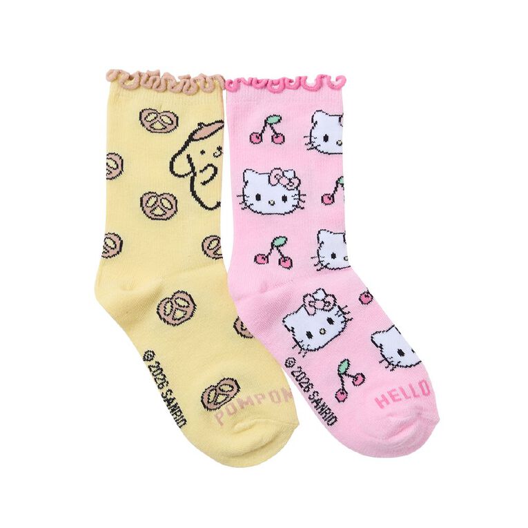 Hello Kitty Girls' Frill Crew Socks 2 Pack, Pink, hi-res