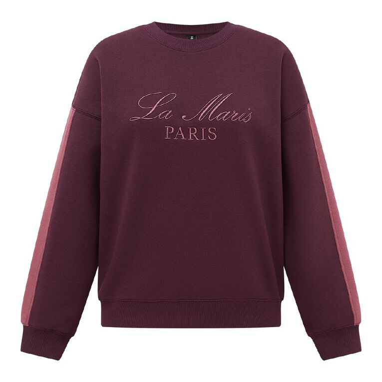 H&H Women's Wide Stripe Crew, Red Dark, hi-res