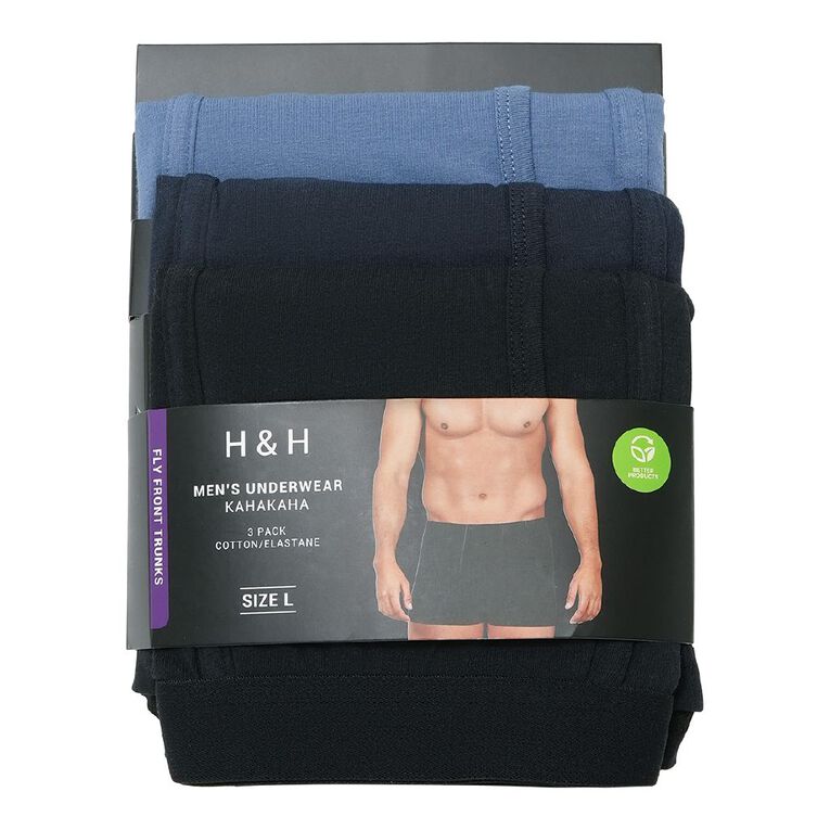 H&H Men's Fly Front Trunks 3 Pack, Blue Dark, hi-res
