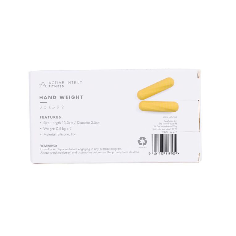 Active Intent Fitness Silicone Hand Weights 0.5kg Yellow 2 Pack, , hi-res