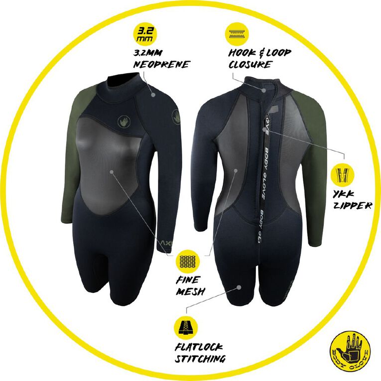 Body Glove Womens Long Sleeve Springsuit Black Size 10, Black, hi-res