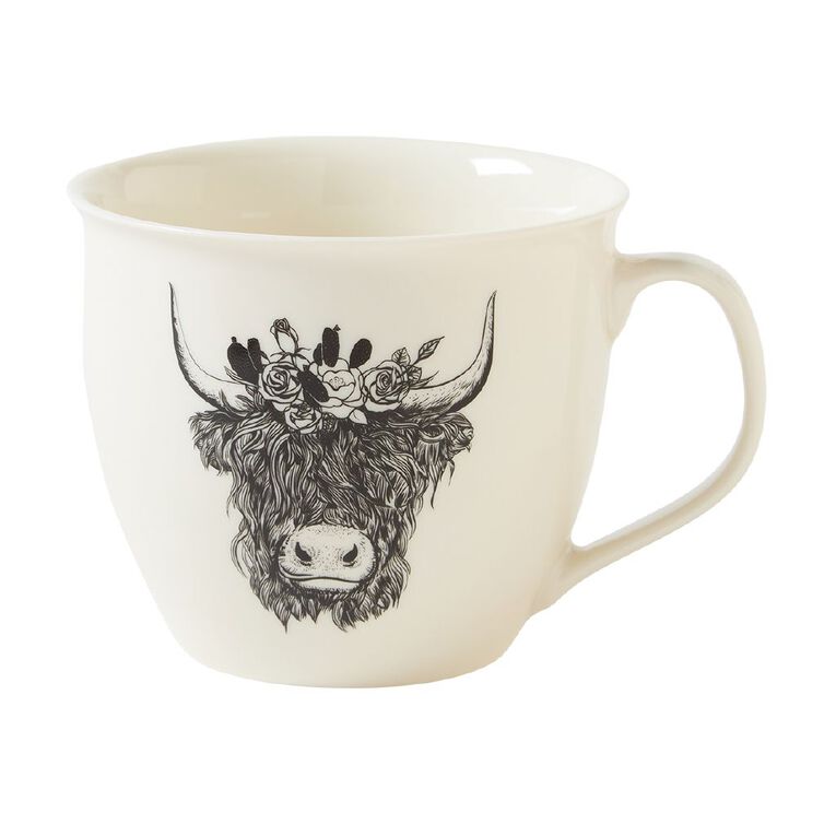 Living & Co Printed Mug Highland Cow Black/White, , hi-res
