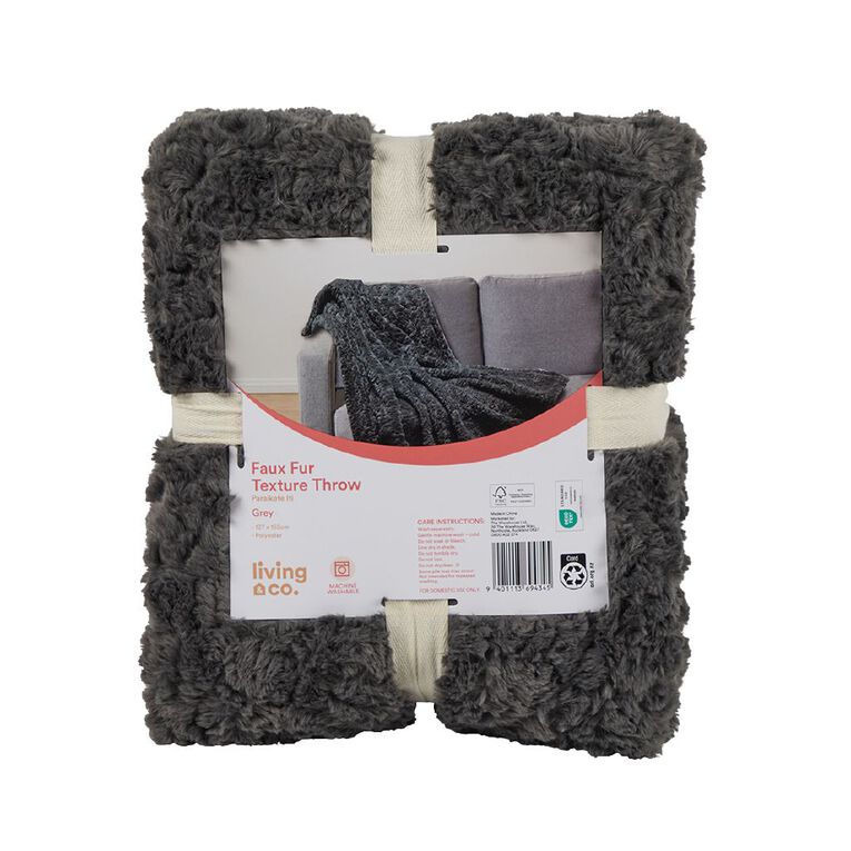 Living & Co Throw Faux Fur Texture Grey 127cm x 152cm, , hi-res