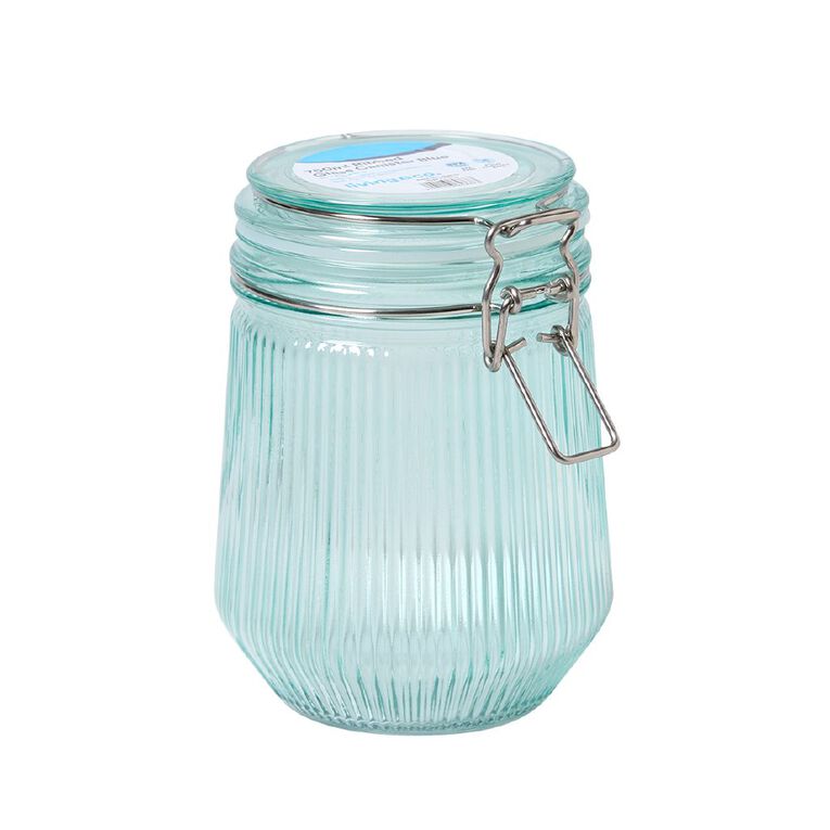 Living & Co Glass Canister Ribbed 750ml Blue, , hi-res