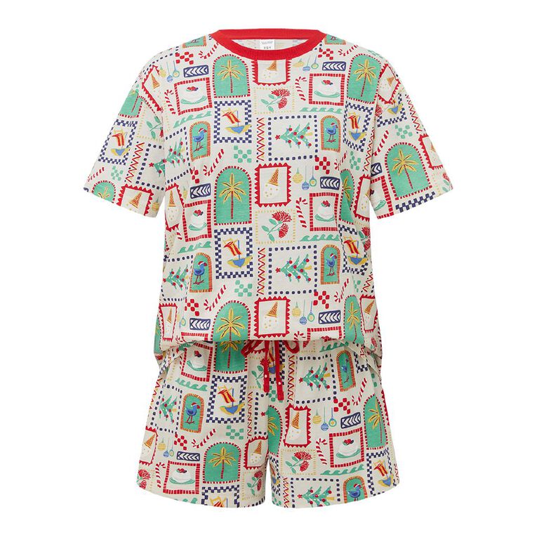 H&H Women's Family Christmas Tee & Shorts Pyjama Set, Cream, hi-res