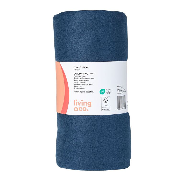 Living & Co Polar Fleece Throw Navy 127cm x 152cm, , hi-res