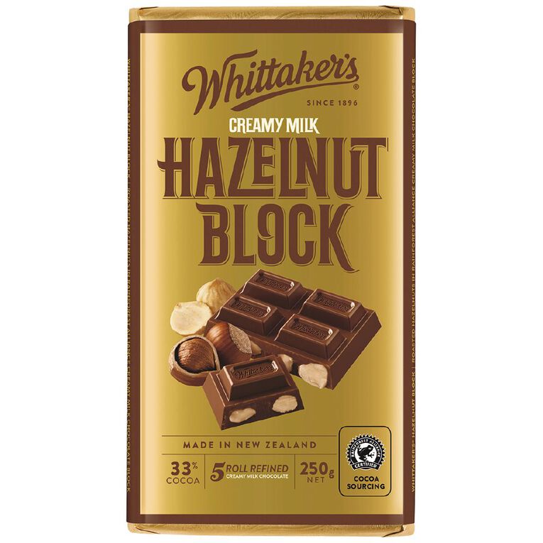 Whittaker's Hazelnut Block 250g, , hi-res