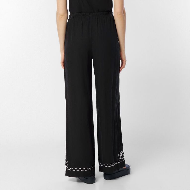 H&H Women's Wide Leg Linen Embroidery Pants, Black, hi-res