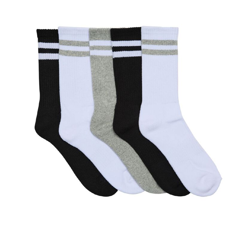 Active Intent Men's Striped Rib Crew Socks 5 Pack, White, hi-res