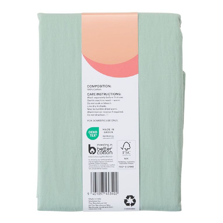 Living & Co 100% Washed Cotton 2 Pack Pillowcase Sage 48cm x 73cm, Sage, hi-res