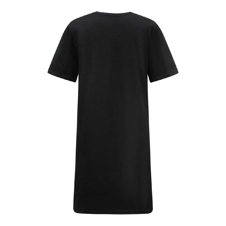 H&H Women's V Neck T-Shirt Nightie, Black, hi-res