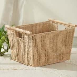 Living & Co Bamboo Handle Basket 38L x 29W x 24H cm