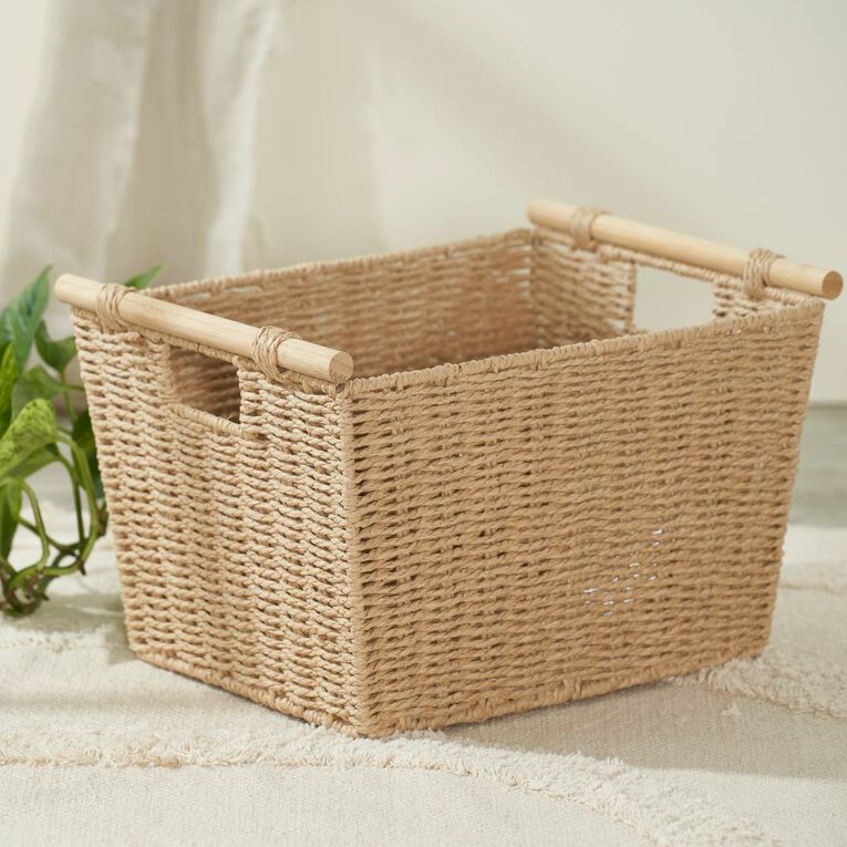 Living & Co Bamboo Handle Basket 38L x 29W x 24H cm Natural, , hi-res