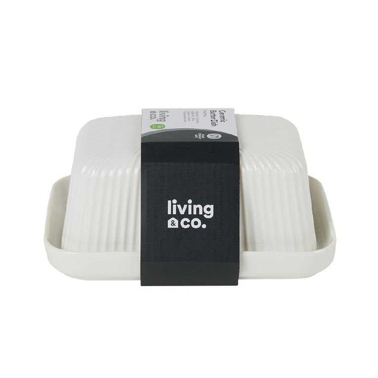 Living & Co Ceramic Butter Dish 18 x 13cm White, , hi-res