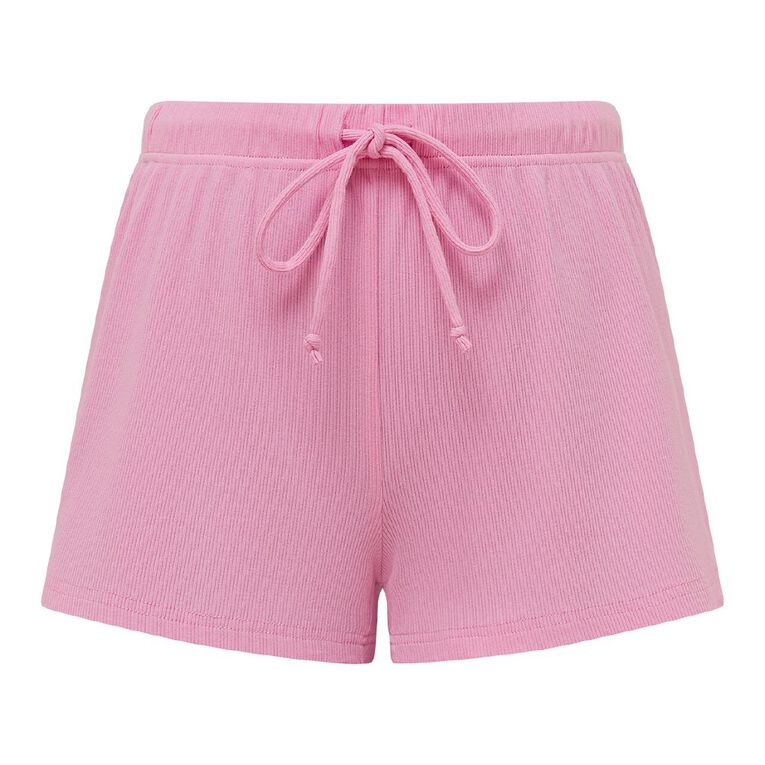 H&H Women's Rib Pyjama Shorts, Pink Mid, hi-res