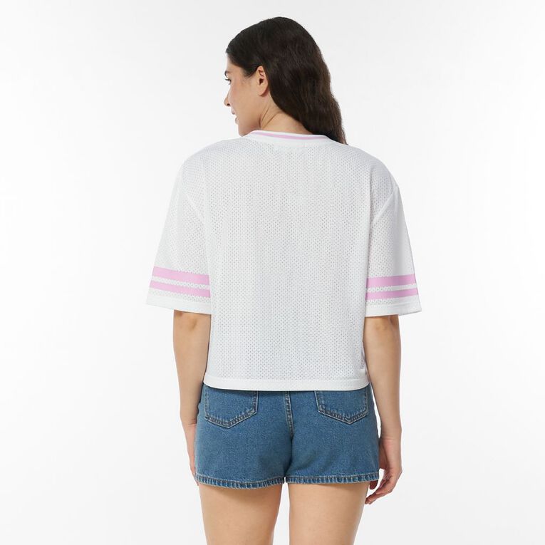 Garage Women's Short Sleeve Cropped Mesh Sport Tee, White, hi-res